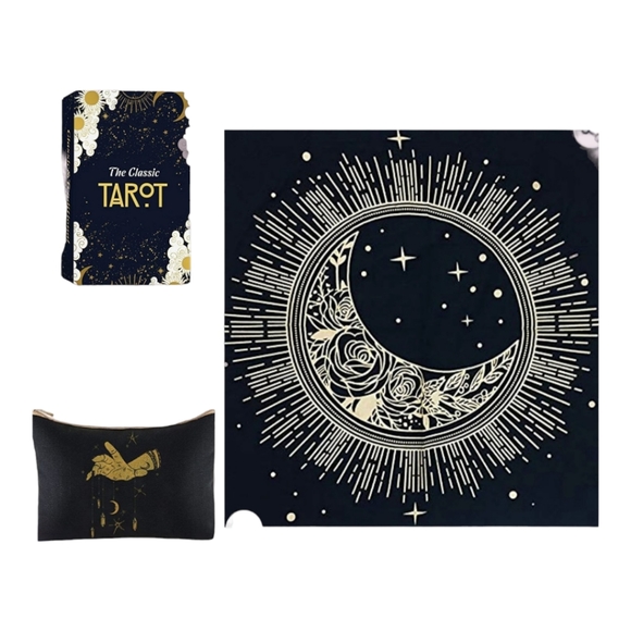 Sun,Moon,and Stars Tarot ClothW/ Hunnee Tarot Deck and Zippered Canvas Case - Picture 1 of 10